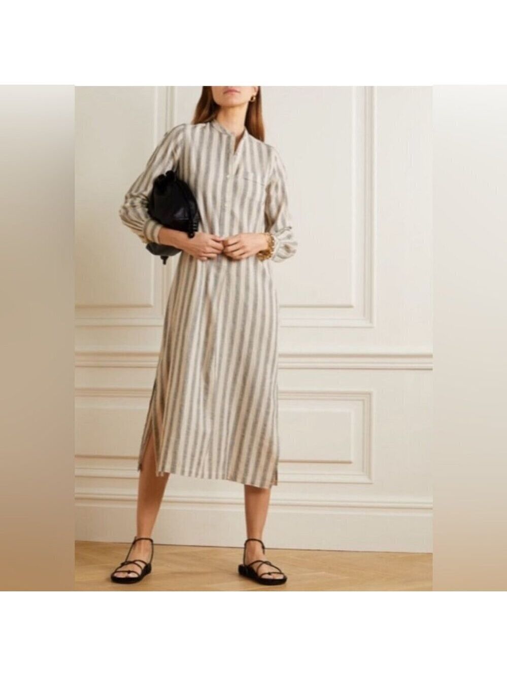 NEW Nili Lotan Malia Linen Blend Striped Long Dress Size XS